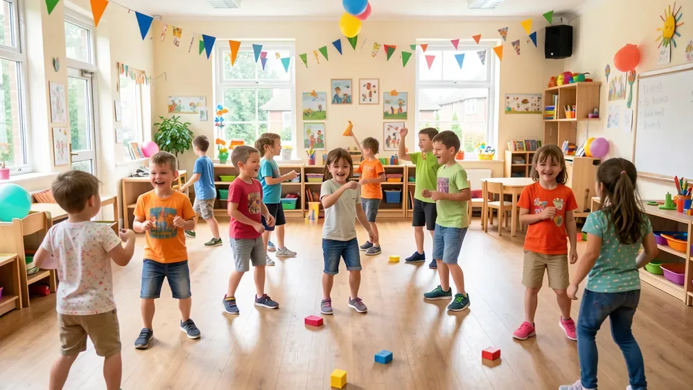 Children moving and dancing at an inclusive Hertfordshire holiday activity session